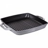 Kwadratowa Patelnia żeliwna Grillowa Z Dwoma Uchwytami 33 Cm, Grafitowy Staub